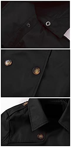 Chrisuno Trench Coats for Women Women's Windproof Waterproof Long Coat Classic Double Breasted Lapel Belt with Removable Hood Black Velvet Lined S