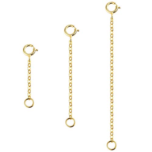 LANCHARMED Gold Necklace Extender 14K Gold Plated Sterling Silver Necklace Bracelet Anklet Extenders Extension for Jewelry Making(1 2 3 Inch, Gold)