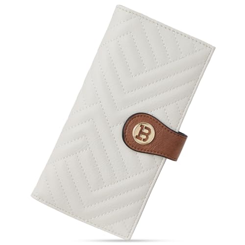 BOSTANTEN Slim Wallet Women Leather RFID Blocking Credit Card Holder Bifold Thin Wallet with Zipper Pocket Beige&Brown