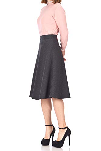 Everyday High Waist A-line Flared Skater Midi Skirt (S, Black)