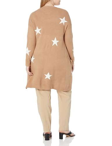 EVANS Women's Plus Size Cardigan Starry, Camel Marle