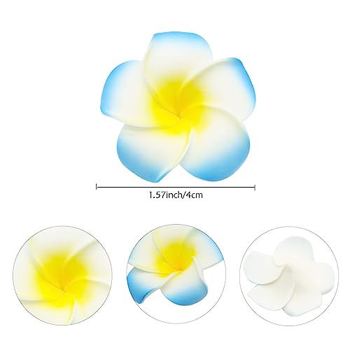 FZBNSRKO 100 Pcs Hawaiian Foam Artificial Plumeria Rubra Hawaiian Flower Petals for Wedding Party Decoration,Diameter 1.6inch,Blue