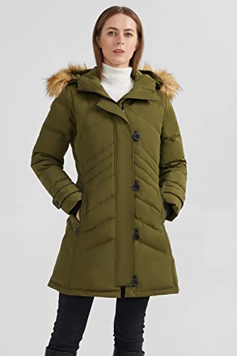 Orolay Women's Hooded Slim Puffer Jacket Quilted Mid Length Winter Down Coat Green XS