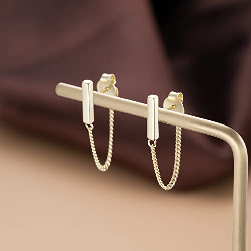 Reffeer 925 Sterling Silver Stud Earrings Minimalist Bar Earrings with Chain Dangle Earrings For Women (C-Yellow)