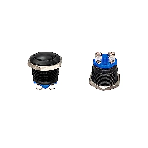 Xnrtop 2Pcs DC6V/12V/36V/125/250V 3A 16mm 5/8" 1NO1NC Stainless Steel Shell with Ring Metal Push Button Switch Momentary Screw Terminal Button with Pack of 2 Switches 16mm (Green)