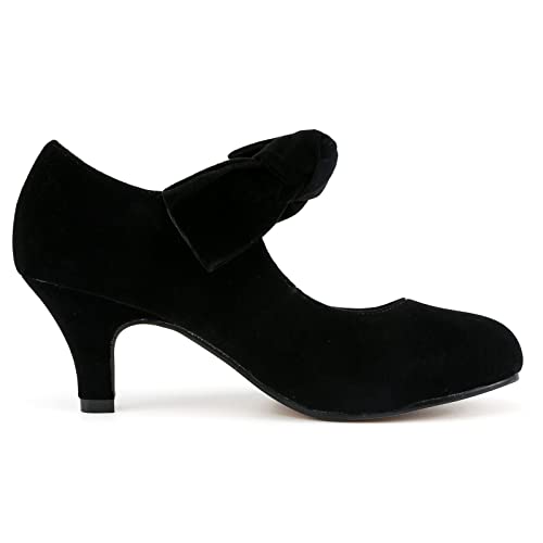 LIURUIJIA Women's Bow Heels Mary Jane Kitten Heel Pumps Round Toe Low Heels Ankle Strap Wedding Multicolor Dress Evening Party Shoes Size 10.5