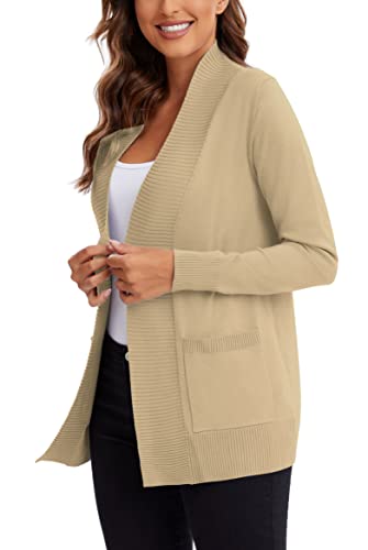 Urban CoCo Women's Lightweight Open Front Knit Cardigan Sweater Long Sleeve with Pocket (Light Oliver, M)