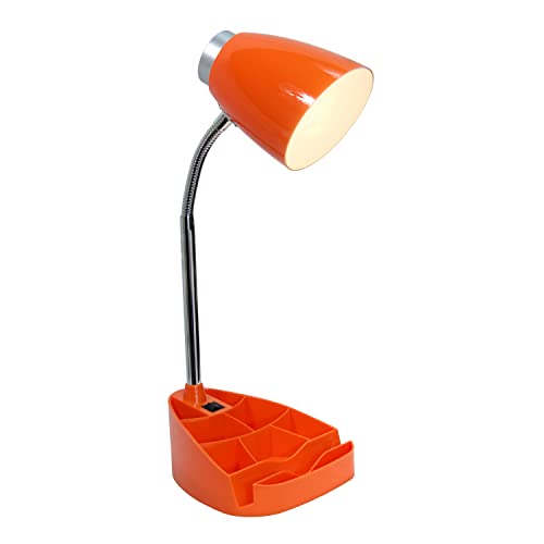 Simple Designs LD1002-WHT Gooseneck Organizer Desk Lamp with iPad Tablet Stand Book Holder, White