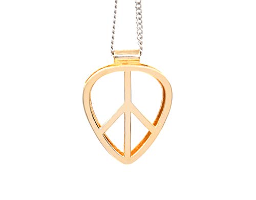 PICKRING Peace Shaped Guitar Pick Holder Necklace for Guitarists/Guitar Picks Keeper Storage Pendant Necklace Stainless Steel Music Lovers Musicians Gifts (Gold)