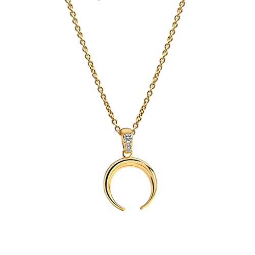 Lit Wall Crescent Moon Necklace for Women 18K Gold Plated Dainty Half Moon Necklace Gold Necklace for Women