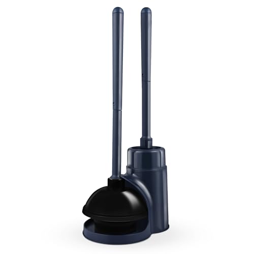 IVYROLL White Plastic Toilet Brush and Plunger Set with Hidden Holder, Heavy Duty