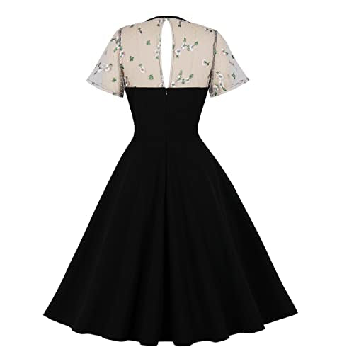 Women Butterfly Keyhole Mesh Bell Sleeve Gothic Dress 1950s Vintage Cocktail Dress Panel Polka Dots Embroidery Witch Dress Plus Size Halloween Costume A-Line Tea Party Goth Dress Pink-Butterfly M