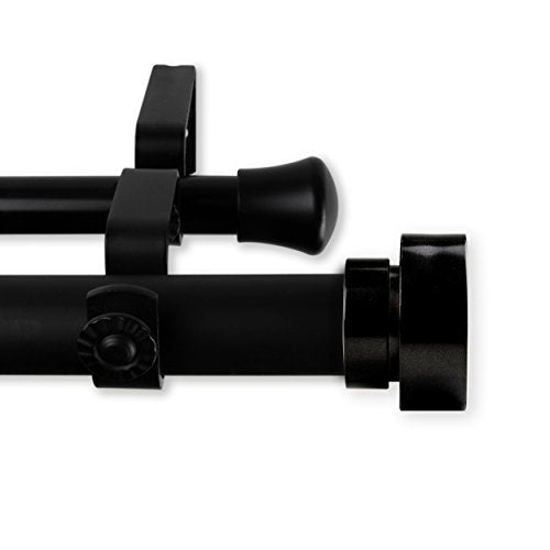 Rod Desyne 100-37-282-D Bonnet 1" OD 28-48 inch-Black Double Curtain Rod Set, 28-48"