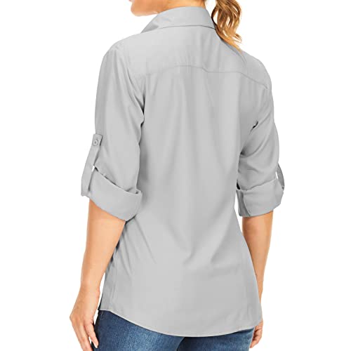 Women's Long Sleeve Safari clothes UPF 50+ Hiking Fishing shirts,Sun Protection Quick Dry Light Cooling Shirts(5019 White XS)
