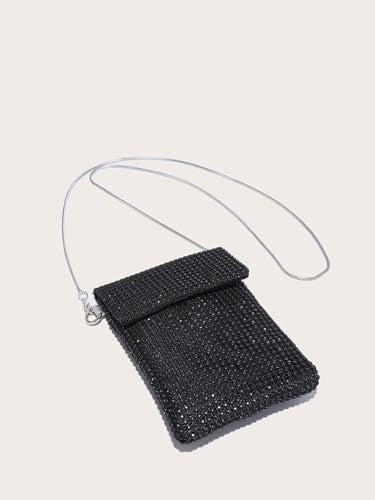 Verdusa Women's Crossbody Bag Glitter Rhinestone Evening Bag Purse Sequin Wedding Handbag Black one-size