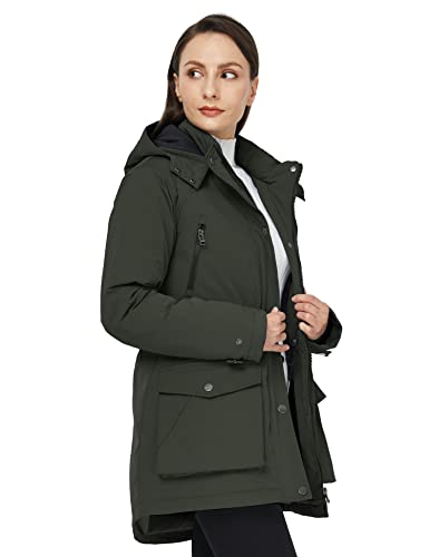 WenVen Women's Winter Fashion Warm Waterproof Hooded Coat Quilted Thick Jacket(Army Green,Small)