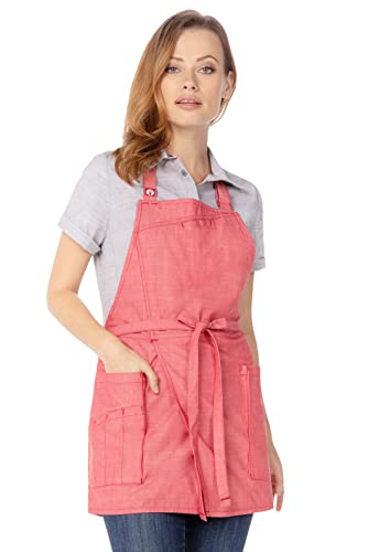 Chef Works Unisex Medford Short Bib Apron, Coral, One Size