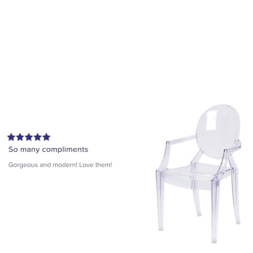 Flash Furniture Indoor/Outdoor Ghost Accent and Dining Chair with Curved Arms and Contoured Seat, Stackable Restaurant Chair, Transparent Crystal
