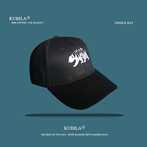 KUBILA Bears Hat for Men Women Black,Mountain Tree Bear Baseball Cap for Hiking, Hunting,Climbing, Fishing, Outdoor Adventure