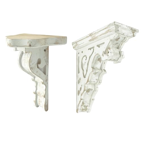 BIG FORTUNE Set of 2 Corbels for Shelves Wood Corbels Decorative Shelf Brackets Wooden Vintage Shelf Farmhouse Decor White Wood Wall Bracket Floating Wall Shelf Different Designs