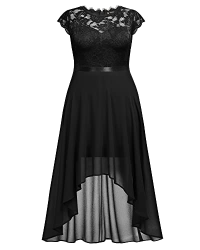 Miusol Women's Plus Size Formal Floral Retro Lace Elegant Bridesmaid Party Maxi Dress Black