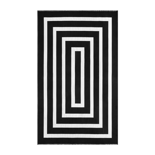 Lahome Black and White Outdoor Patio Rug, 3x5 Washable Outdoor Rugs for Front Door Mat Woven Cotton Area Rug, Geometric Indoor Outdoor Rugs Front Porch Rug for Bedroom Backyard