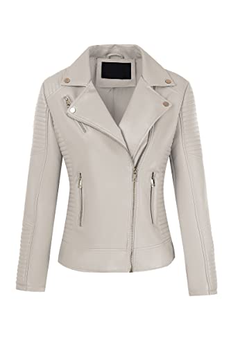 Bellivera Women's Faux Leather Jacket Motor Bike Elegantes Overcoat 53 L.Blue M