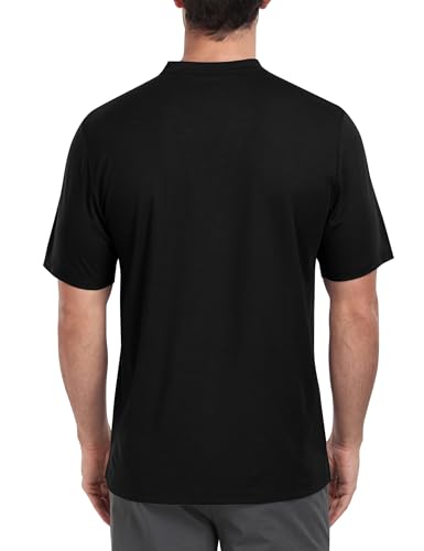 MoFiz Baron Men's Quick Dry Golf Polo Shirts Short Sleeve Henley Shirt Active Athletic Collarless Sport Polo Shirts Black Small