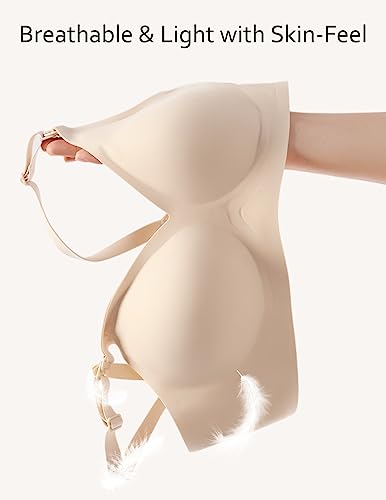 Vinfact Smooth Nursing Bras for Breastfeeding Seamless Maternity Bras for Pregnancy Wireless Bralette with Extra Bra Extender - Small, Beige