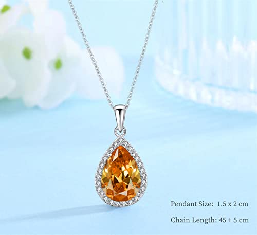 VONSSY Classic Oval Pendant Gemstone Necklace | Crystal Ruby Waterdrop Birthstone Teardrop Emerald Sapphire Necklace | 18K Platinum Plated Chain (Dia White)