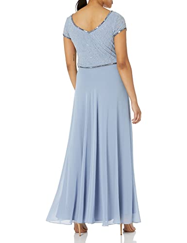 J Kara Women's Petite Cap V-Neck Beaded Dress, Green, 14P