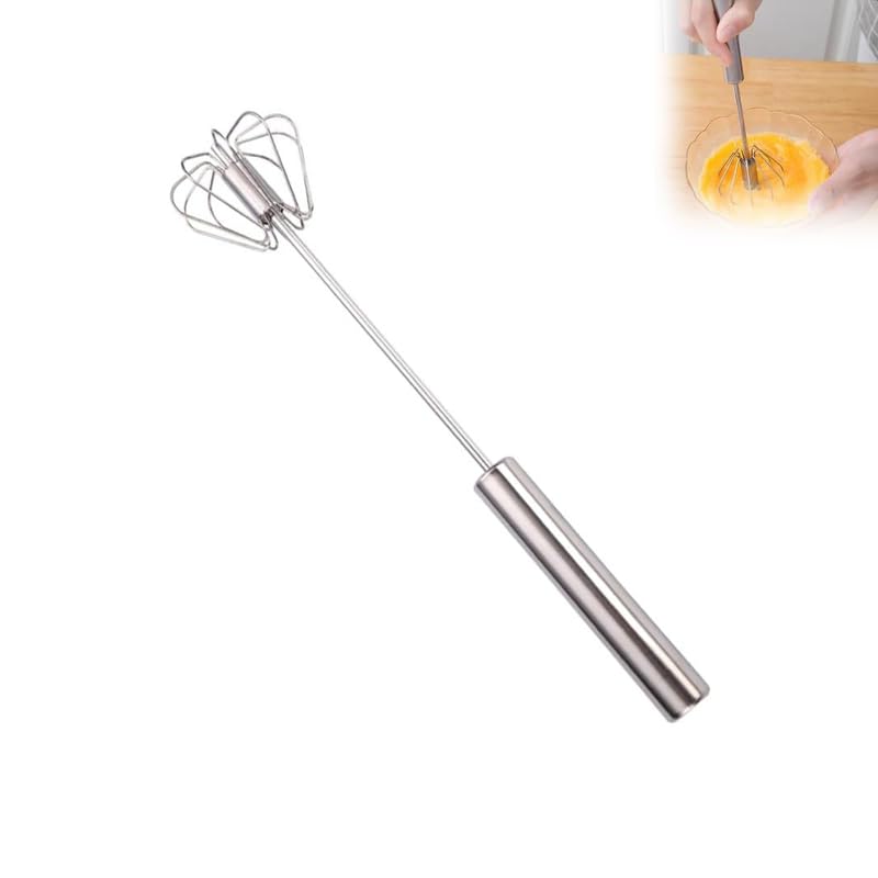 Stainless Steel Whisk, Egg Whisk Hand Push Rotary Blender, Manual Mixer Stirrer Kitchen Tool for Blending, Whisking, Beating, Stirring (1PCS)