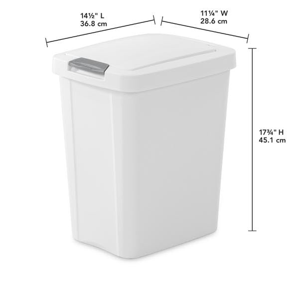 Sterilite 10438004 7.5 Gallon White TouchTop™ Wastebasket