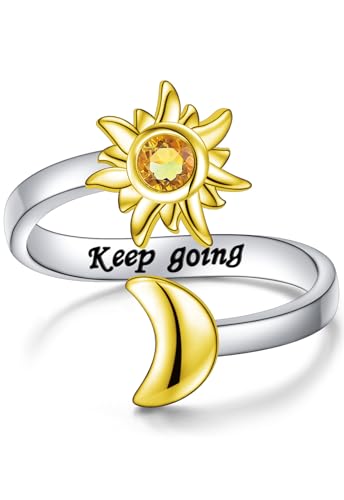 Semicolon Adjustable Sun Moon Keep Going Ring for Women 925 Sterling Silver Jewelry Size 7
