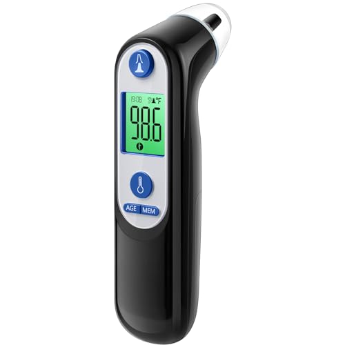 Ear Thermometer for Kids, Adults and Babies, FSA Eligible, Fever Alarm, Mute Mode, 30 Memory Recall with 21 Probe Covers - Fast Results & Easy to use, Life Time Support (Black)