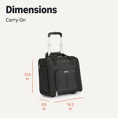 Amazon Basics Underseat Carry-On Luggage With Wheels, 14-inch Rolling Travel Bag, Black