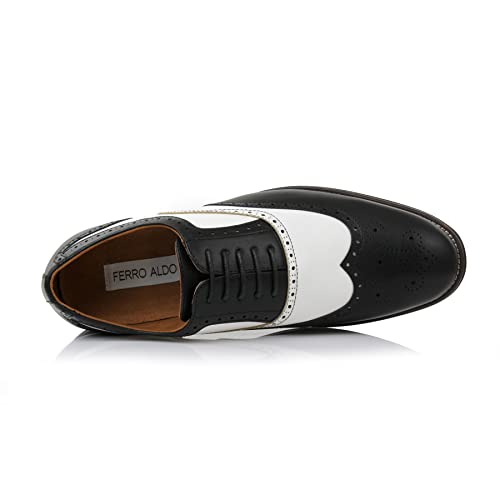 Ferro Aldo Arthur MFA139001D Mens Wingtip Two Tone Oxford Black and White Spectator Dress Shoes