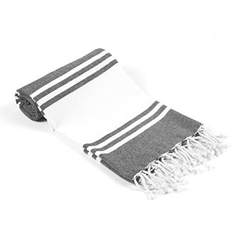 Goroly Home 2 Pack Cotton Beach Towel, Turkish Beach Towel, Gym Towels, Turkish Peshtemal Towels, Pestemal Towels, Thin Camping Bath, Pool Blanket, Fouta Towels 100% Cotton- 36x71 Inch - Charcoal