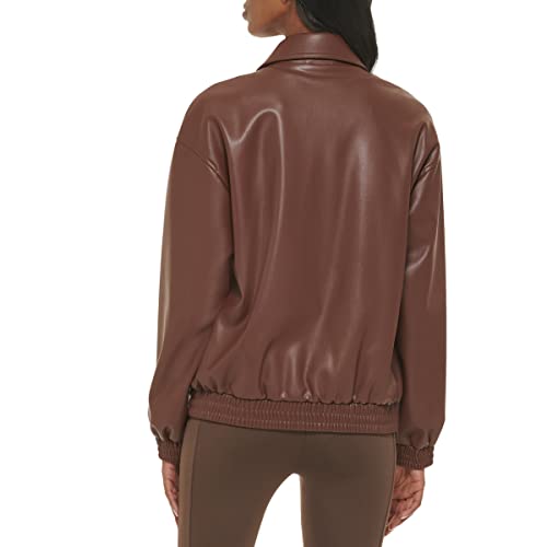Levi's Women's Faux Leather Lightweight Dad Bomber Jacket, Chocolate Brown, X-Small