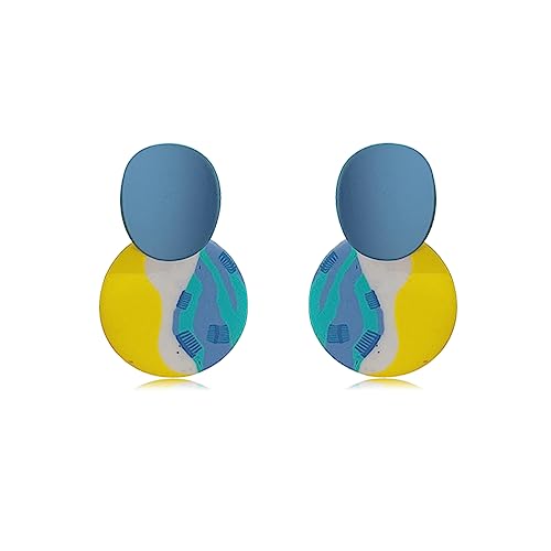 Polymer Clay Earrings for Women Colorful Dangle Stud Earrings Big Multicolor Geometric Earings Hypoallergenic Round Dangle Earrings for Womens (Green-1)