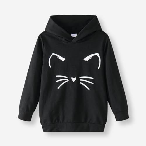 PATPAT Girl's Cute Cat Ear Hoodies Long Sleeve Causal Plain Hoodie Sweatshirt Shirt 5-6 Years Black