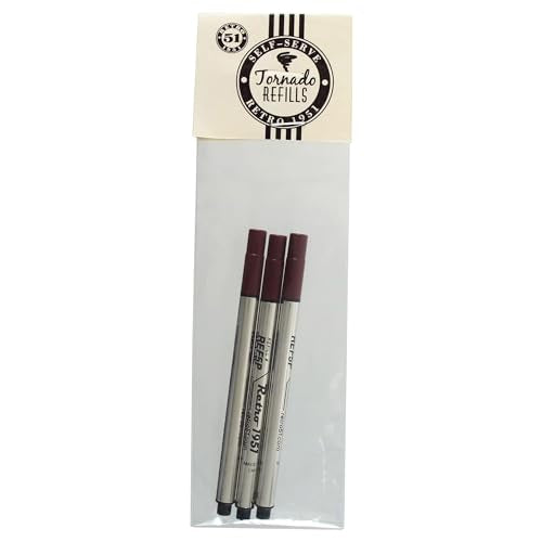 Retro 51 Tornado Rollerball Refill Black 3-Pack - Premium German Ink, Smooth Writing, Compatible with Tornado Pens
