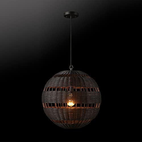 Globe Electric 67000102 2-Light Pendant Light, Matte Black, Black Paper Twine Shade, Black Braided Cord, Pendant Light Fixture, Kitchen Island, Adjustable Height, Home Décor Lighting