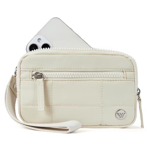 WESTBRONCO Wristlet Wallets for Women Nylon Quilted Wallet with 3 Zipper Purse for Travel Credit Card Holder Phone Organizer(Beige)