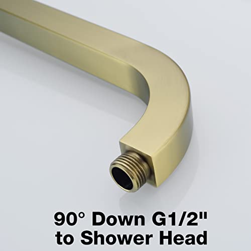 TRUSTMI Shower Arm with Flange 16 Inch Square Rainfall Shower Head Extension, Brushed Gold