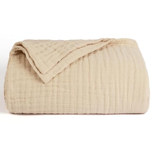 Love's cabin 6 Layer Cotton Muslin Blanket, 50"x60" Throw Muslin Blanket for Couch Bed, Apricot Muslin Throw Blanket, Cotton Gauze Blanket for Adult, Lightweight and Breathable Blanket All Season