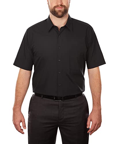 Van Heusen Men's FIT Short Sleeve Dress Shirts Poplin Solid (Big and Tall), Black, 17.5" Neck