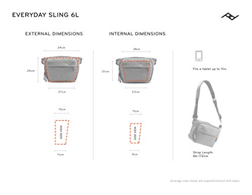 Peak Design Everyday Sling 6L, Ash, Padded Adjustable Shoulder Strap for Crossbody or Waist Carry, FlexFold Dividers, Ideal for Carrying Cameras or Everyday Essentials, Sling Bag for Men and Women