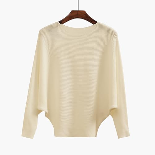 EDSTAR Boat Neck Batwing Sleeves Dolman Knitted Sweaters Autumn/Winter Pullovers Tops for Women (Short Sleeve, Dark Blue)