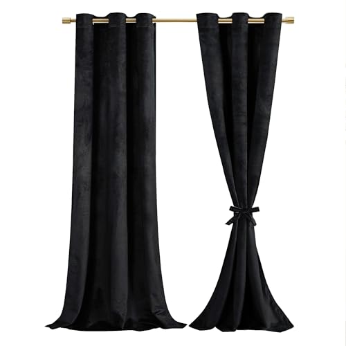 DWCN Taupe Velvet Curtains 84 Inches with Tiebacks - Luxury Thermal Insulated Room Darkening Tieable Window Curtains Grommet Neutral Style Window Dressing for Bedroom/Living Room, W52 x L84, 2 Panels
